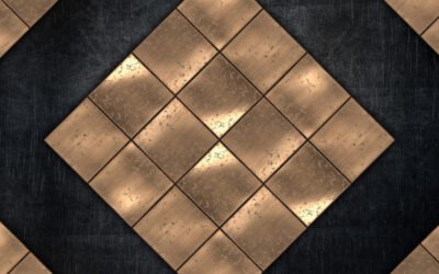 Grunge metal background with gold metallic plates
